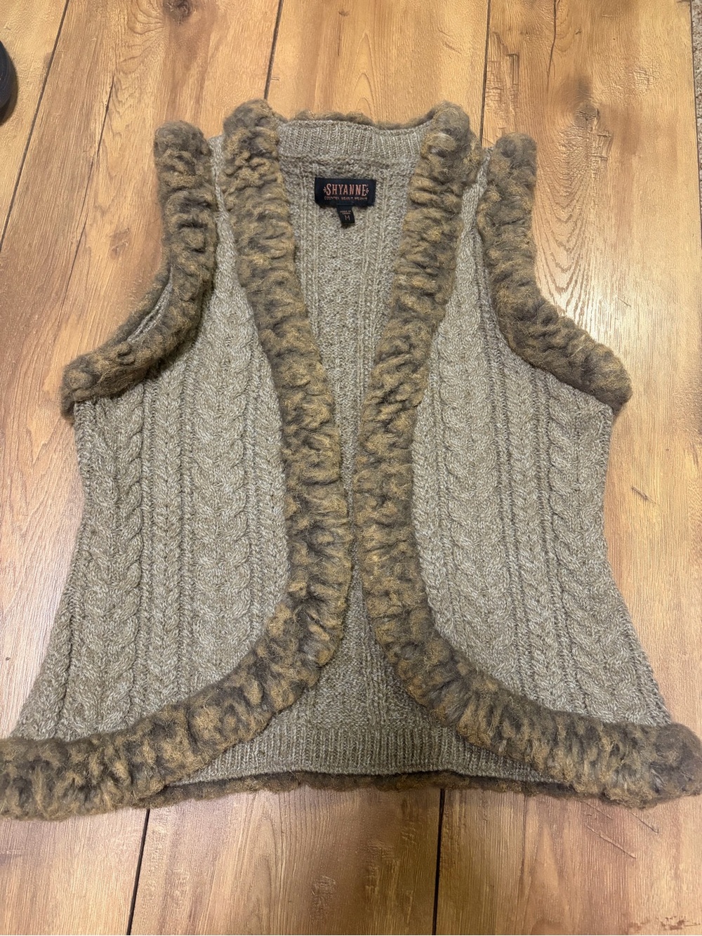 Shyanne Taupe Cable Knit Vest with Faux Fur Trim